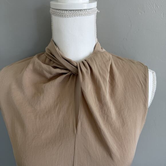 VTG 90s Casual Corner Stretch Silk Blend Blouse Sz 6 Tan Knot-neck Sleeveless - Picture 3 of 11